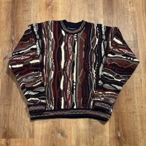 Vintage COOGI Australia Wool Sweater Mens Large 90s Chunky 3D Knit Red Crewneck